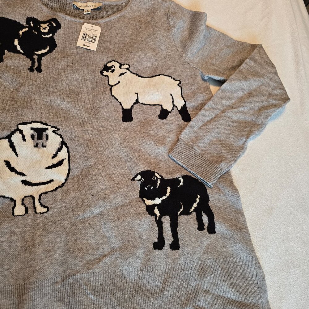Cracker Barrel Astrologie Small S Sheep Lamb Black White Sweater Crew Sweatshirt - Picture 3 of 16